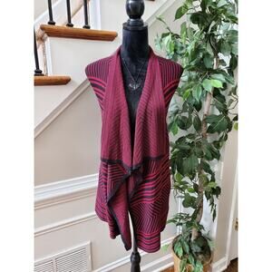 Spense Knits Women's Red & Black Viscose Sleeveless Open Front Cardigan Size XL